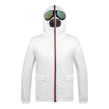 

Spring Jacket Men Windbreaker Motorcycle Hooded with Glasses Mask Women Jackets Zip up Thin Summer Plus Size 3XL 4XL White Black