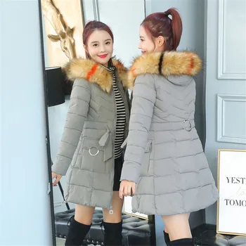

New Arrival Women Winter Fashion Slim Long Sleeve Hooded Medium Length Solid Color Thicken Warm Cotton Coat