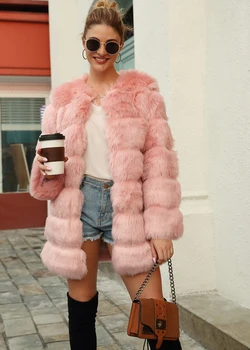 

Winter Fur Jacket Women Fashion Winter Coat Women Pink Faux Fur Coat Long Style Furry Fur Overcoat Streetwear Thick Warm Fur