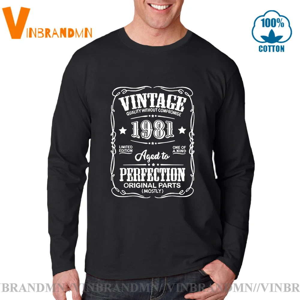 

Fashion Clothing Tops TShirt Cotton Awesome Limited Edition men Long Sleeves Tee shirt　Vintage 1981 Aged to Perfection T-Shirt