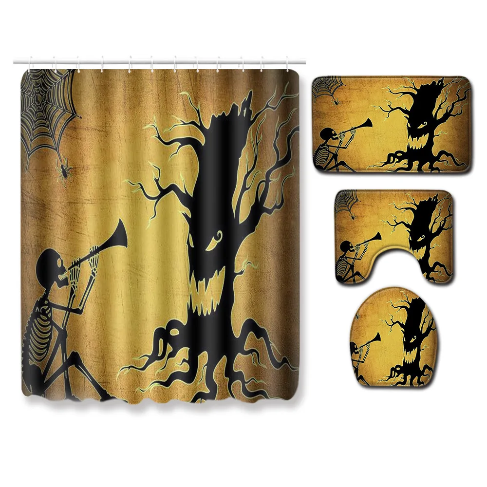 Zeegle Creative Mat for Bathroom 4pcs Bath Mat Set Toilet Seat Cover Waterproof Toilet Shower Curtain Washable Bath Curtain - Цвет: JA36