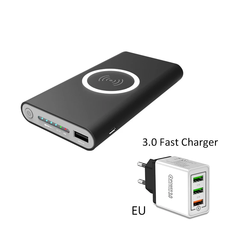 Black US Plug 20000 мАч портативное Qi Беспроводное зарядное устройство Банк мощности для iPhone huawei XiaoMi двойной USB выход Банк мощности Светодиодный дисплей Банк мощности - Цвет: Black US Plug