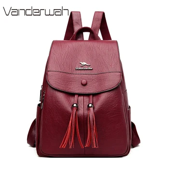 

Fashion Double Tassel Designer Back Pack Women Pu Leather Travel Backpacks for School Teenagers Girls High Quality Bagpack Sac