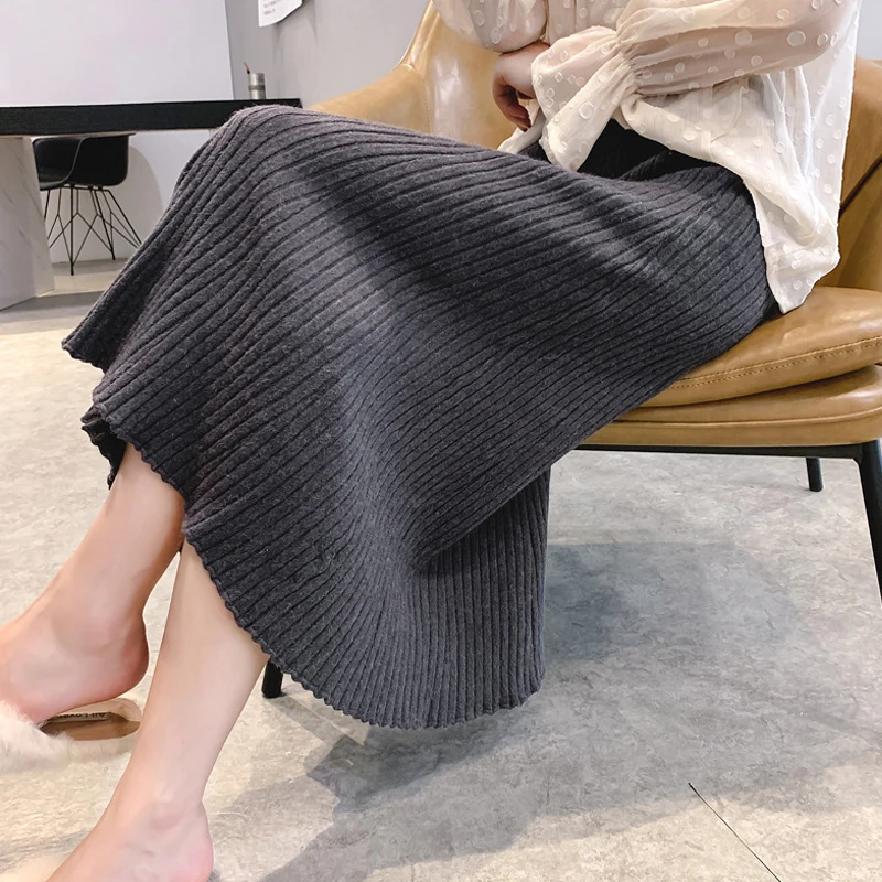 Женская зимняя макси юбка вязанная высокая талия юбки женские осенние теплые длинные юбки jupe женские юбки абрикосовый