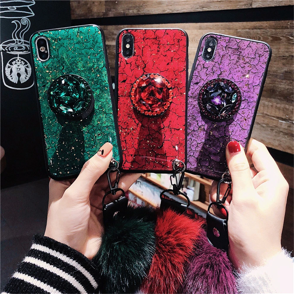 Funda de teléfono gold leaf drop plush protective cover for mobile phone case iPhone 11 X XS XR Max 8 7 6 6S Plus With stents |