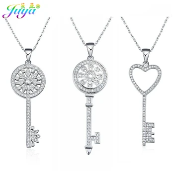 

Juya Fashion Statement Necklaces Supplies Micro Pave Zircon Pendant Key Necklace For Women Girl Christmas Gift Jewelry Wholesale