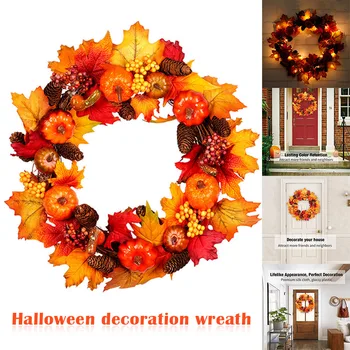 

Fall Wreath 17 Inch Front Door Wreath Christmas Wreath with Leaves and Red Berry Wreath for Autumn Halloween