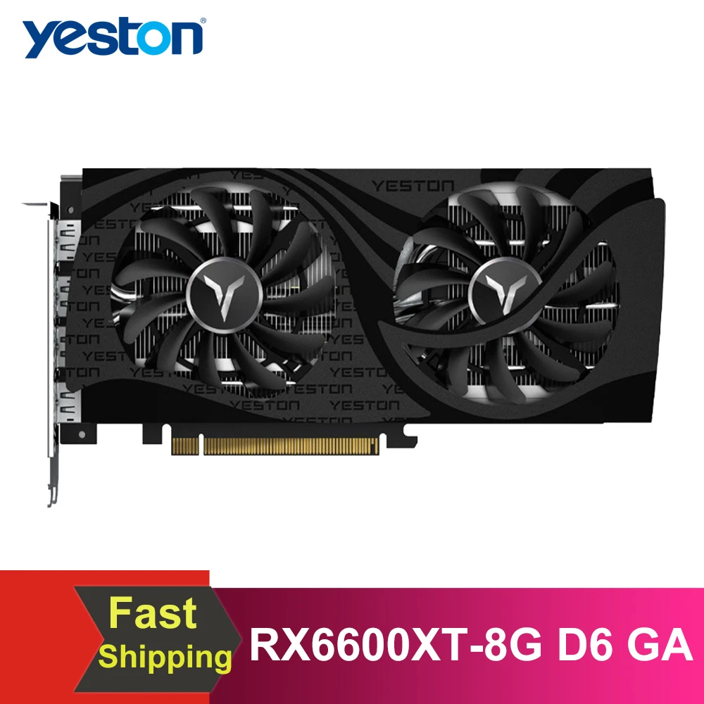 Yeston RX6600XT-8G D6 GA Gaming Graphics Card with 8G/128bit/GDDR6 Memory 2 Cooling Fans Metal Backplate 3*DP+HD Output Ports graphics card for pc