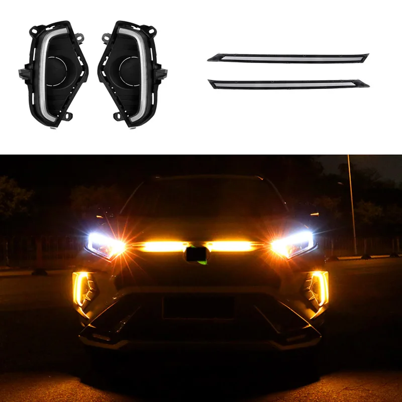 

Daytime Running Lights Refit Canopy LED Tricolor Turn signal For Toyota RAV4 RAV-4 2019 2020 Blue Yellow Whtie Car Decoration
