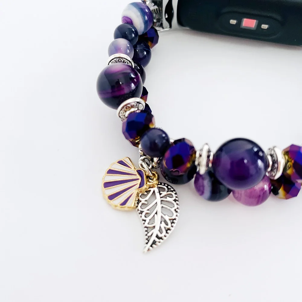 Purple Agate Beaded Wristband for Women - Dressy Jewelry Watch Strap Replacement