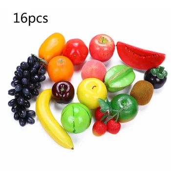 

12/14/16pcs Variety Artificial Vegetables Fruits Plastic Fake Fruit Kitchen Table Decoration Watermelon Orange Mango Tomato