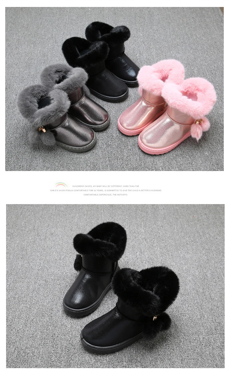 Детские зимние ботинки; зимняя обувь для девочек; бархатные теплые хлопковые ботинки; водонепроницаемая кожаная обувь с кисточками;