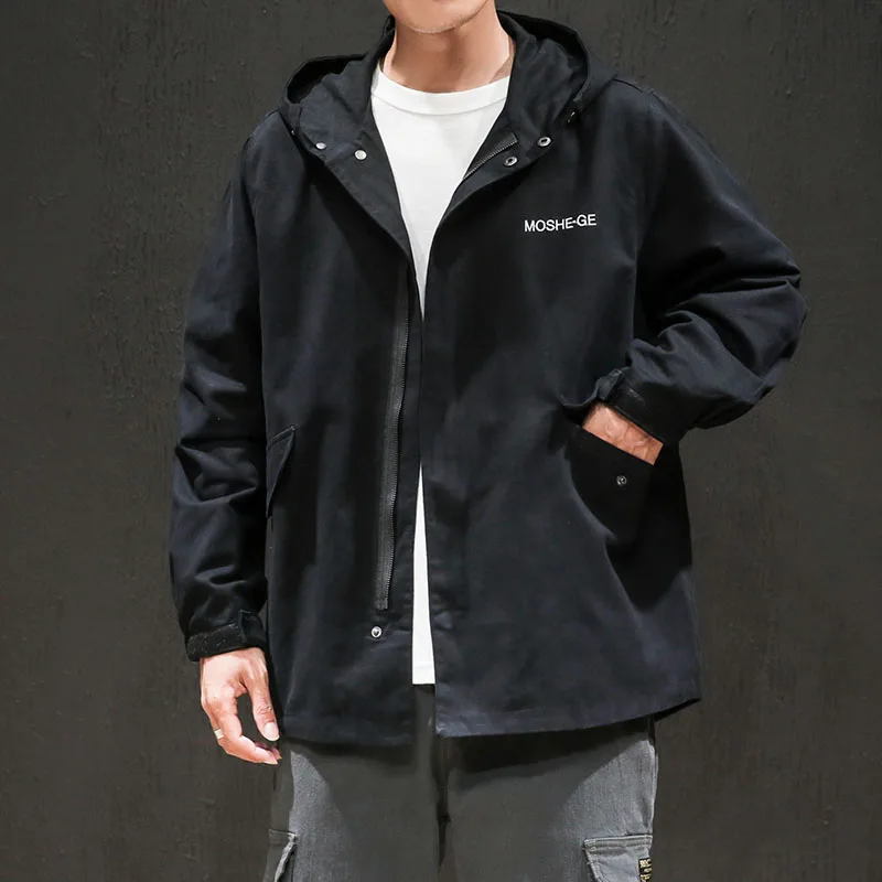 

2019 Fashion Solid Letter Retro Men's Hooded Cotton Jackets Coats Zipper M-5XL Oversize Autumn Casual Man's Streetwear Outerwear