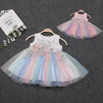 

Baby Birthday Gowns Infant Baby Girl Dress Rainbow Tutu Embroidery Dresses for Baby Girl Wedding Outfit Crown Headband