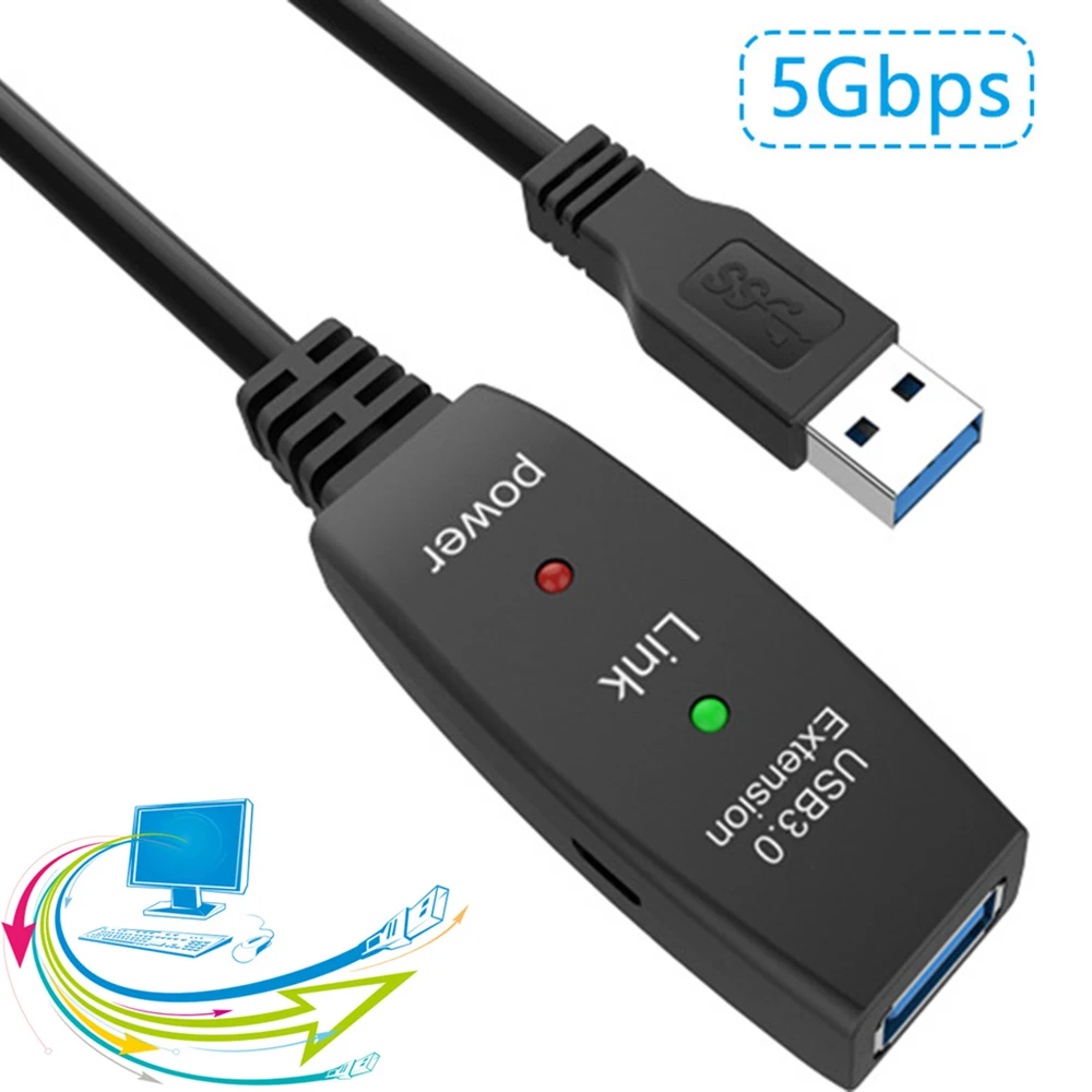 

USB 3.0 Extension Cable Male to Female USB Extender Cable High Speed 5Gbps Built-in signal chip micro power port 5-30M Extension