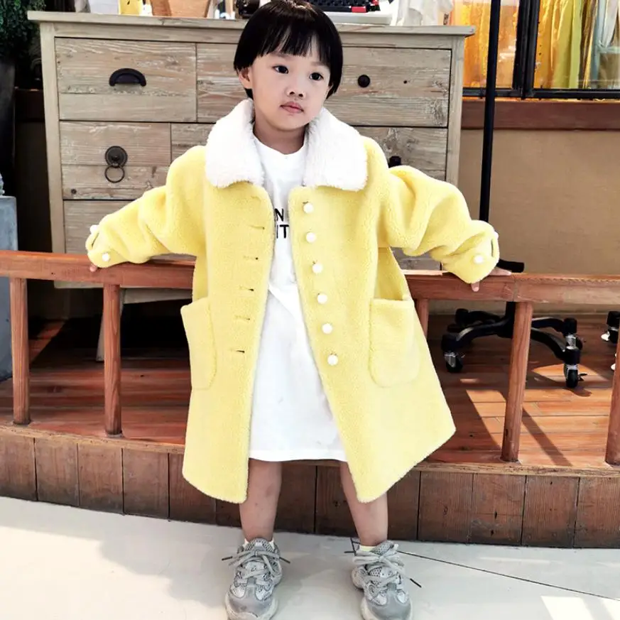 

2019 Winter New Loose Lamb Real Fur Coats Casual Sheep Shearing Fur Plush Teddy Jacket Modis Wool Kids Outerwear Overcoats Y1991