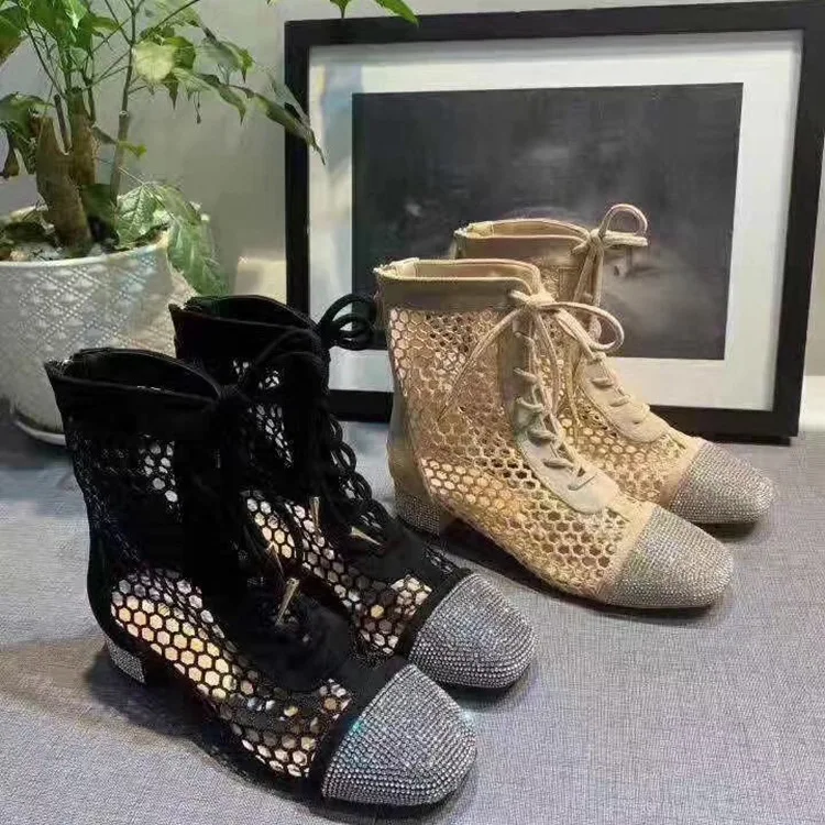 

Semi-high Heeled Sandal Boots Women's 2019 New Style Spring And Summer round-Toe Chunky Heel after Zipper Fashion WOMEN'S Shoes