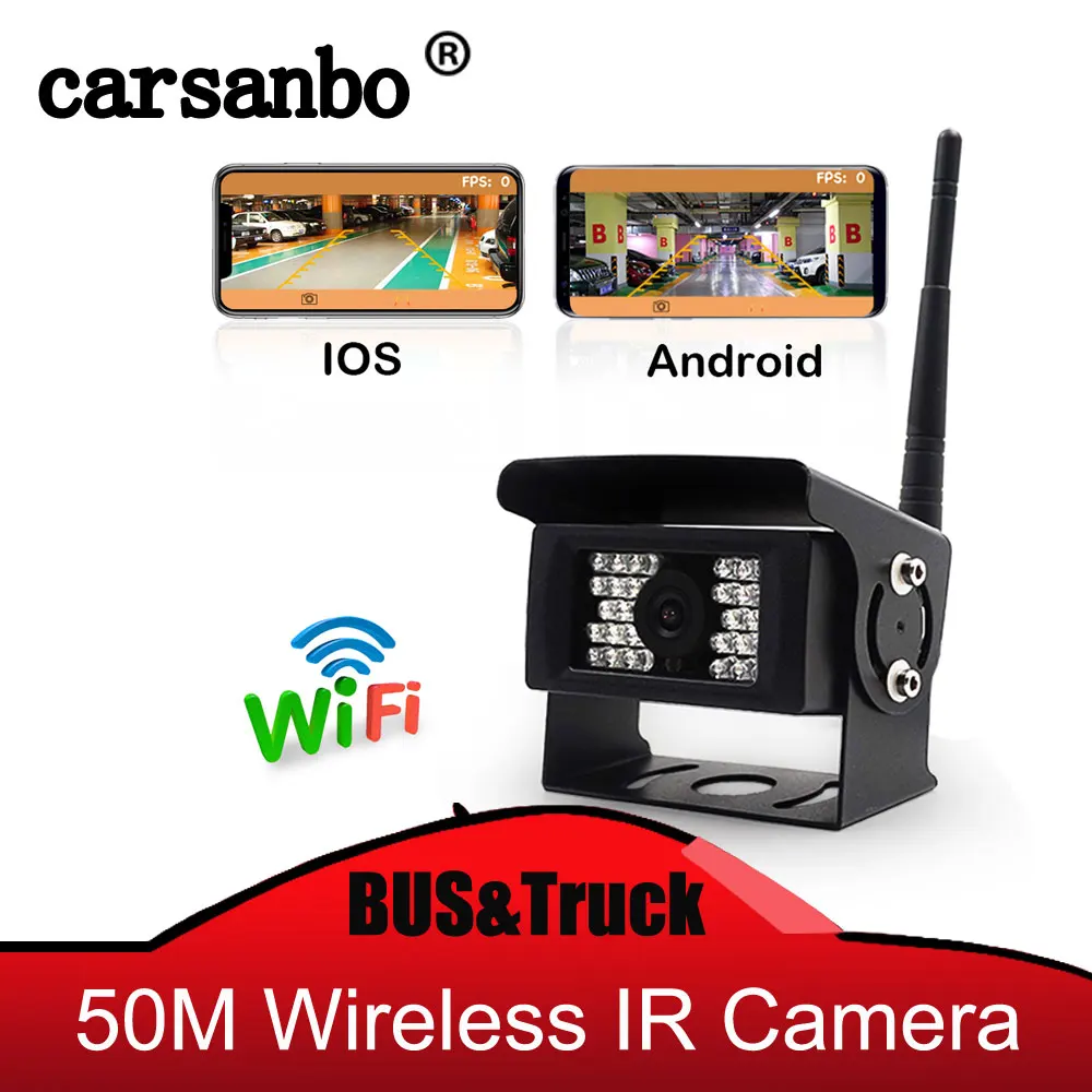 

Carsanbo Truck Bus Forklift Excavator Wireless WIFI Rear view Reverse Camera 12V-24V Support Andorid and IOS Phone 100M Distance