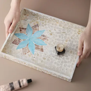 

European Wooden Color Shell Rectangular Storage Tray Teacup Food Jewelry Home Storage Box Household Bread Tray Home Decoration