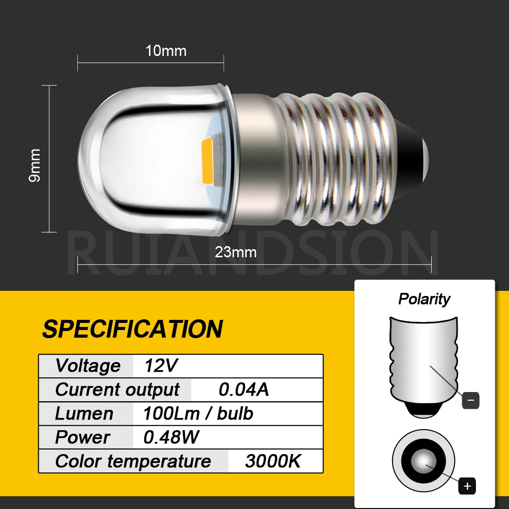 10x E10 3V 4.5V 6V 12V 0.96W 4300k 따뜻한 흰색 1smd 2835 LED 기계 핀볼 전구 토치 헤드 라이트 미니 헤드 램프 손전등