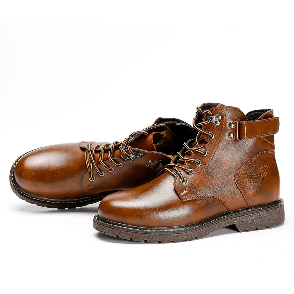 Casual Short Boots Low men safety shoes Retro England style Leather Tooling Boots Men's Large Size ankle Boots zapatos de hombre