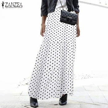 

ZANZEA Bohemian Women Skirts Summer Polka Dot Long Skirts Casual Elastic Waist Ruffles Hem Party Beach Skirt Faldas Saia Jupe