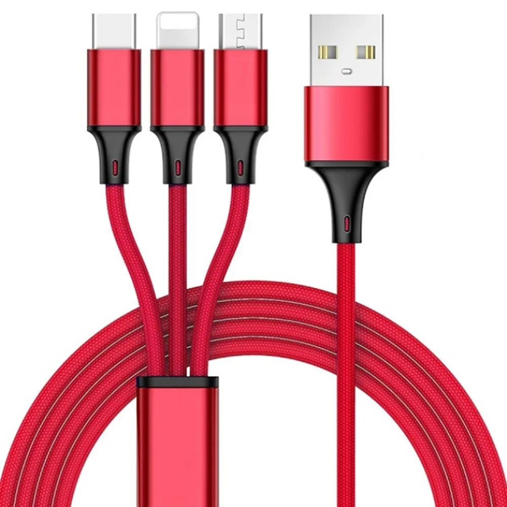 3 в 1 USB кабель для samsung S8 Xiaomi Быстрая зарядка кабель для iPhone 7 Micro usb type C type-C 3 в 1 Кабели для мобильных телефонов - Цвет: Красный