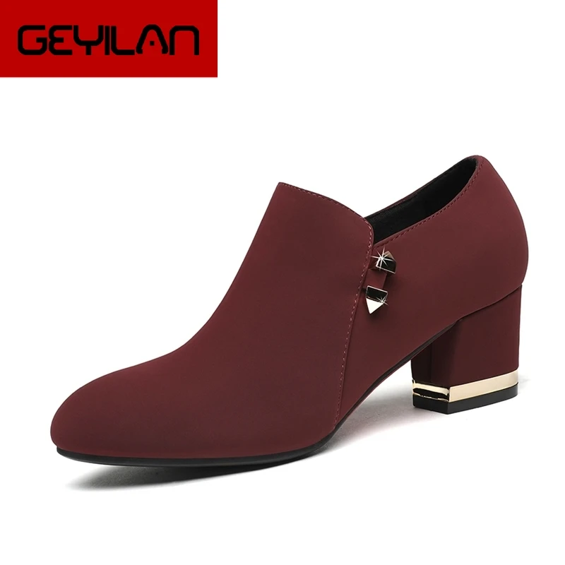

High Quality Deep Mouth Black Office Work Shoes Woman High Heels Pumps 2018 Women's Flock Leather Shoes Black YG-A0131