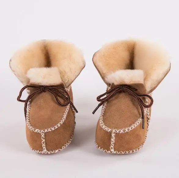 Camel suede Детские ботинки для новорожденных мальчиков и девочек; детские ботинки из натуральной овечьей кожи; очень теплые зимние ботинки на меху - Цвет: Camel suede