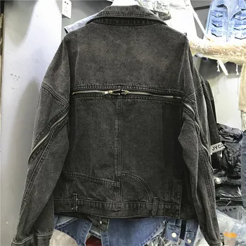 

Spring and Autumn Korean Jeans Jacket 2020 Women Loose Personality Zipper Back Irregular Denim Coat Female Cowboy Jackets