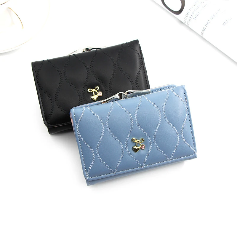 

Ladies Mini Leather Wallet Women Short Coin Pouch Purse Cute Cherry Change Wallets Money Bag 3 Fold Card Holder Purses Female