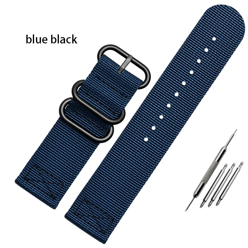 Durable Canvas Nylon Outdoor Sports Watch Strap in Black, Blue, and Army Green