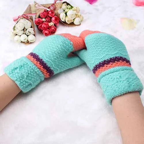 Женские, детские зимние перчатки, теплые митенки, перчатки, вязаные, полный палец, Guantes, красочные, лоскутные, теплые, Luvas - Цвет: grass green