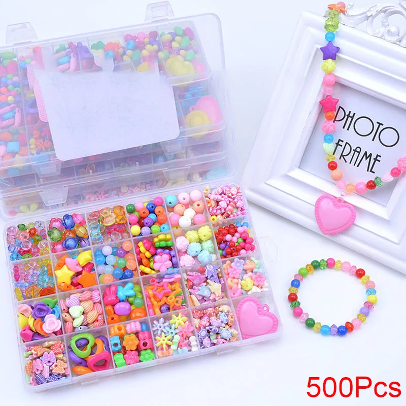 500 PCS4 Бусины игрушки для детей с коробкой для хранения DIY набор ручной работы набор креативный 24 Сетки девушка Изготовление ювелирных изделий игрушки развивающие игрушки подарки - Цвет: 500 PCS4
