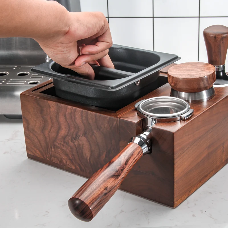 Walnut Coffee Knock Box With Espresso Tamping Station Espresso