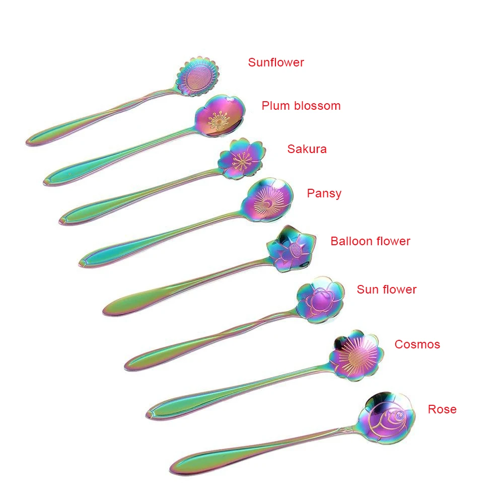 Набор ложки с цветами чайная ложка из нержавеющей стали красочная кофейная для