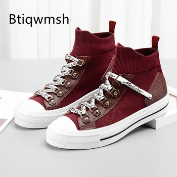 

2020 Newest Sock Boots Women Round Toe Cross Strap Flat Shoes Woman Fashion Weave Ankle Boots