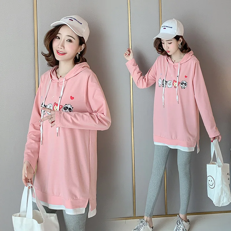 

Pregnant Women's T-shirt 2019 New Style Korean-style Pure Cotton Maternity Clothes Tops Pregnant Women Dress Hoodie Brimmed Hat