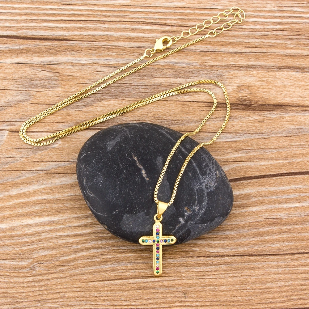 2020 New Design Cute Female Crystal Zircon Necklace Classic Cross Style Pendant Necklace Colorful Choker Necklace Gift For Women