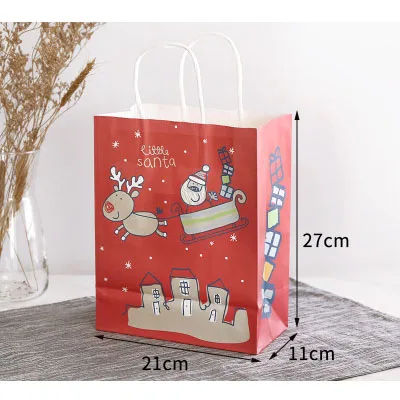 B 10pcs Christmas Paper Gift Bags Cute Shopping Bags With Handle Xmas Elk Snowflake Cookie Biscuit Candy Gift Packaging Bags - Цвет: B