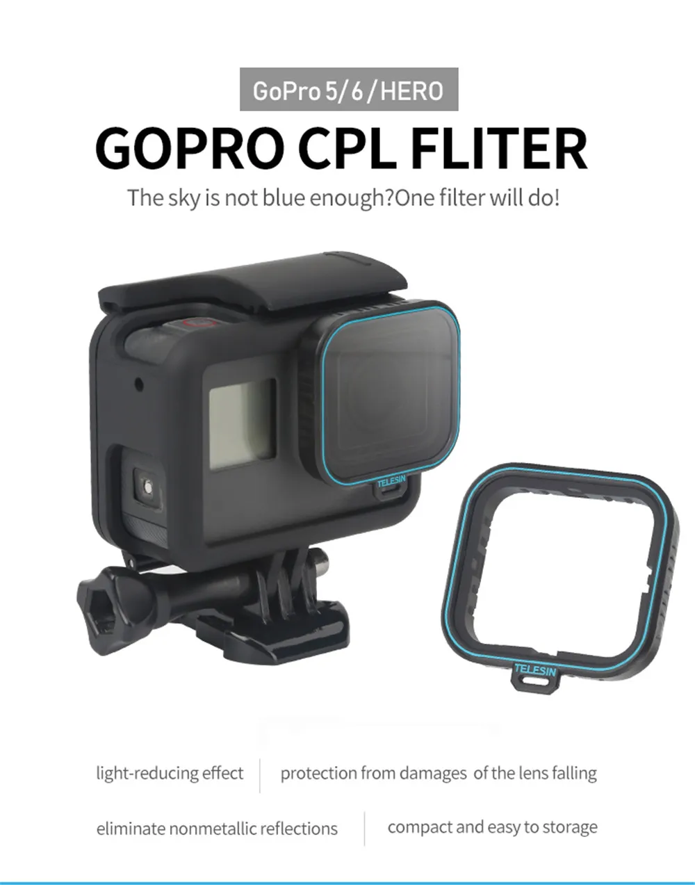 Телесин поляризационный фильтр Круглый Объектив защитный CPL фильтр для объектива для GoPro Hero 5 6 Hero Hero 7 аксессуары для крепления камеры