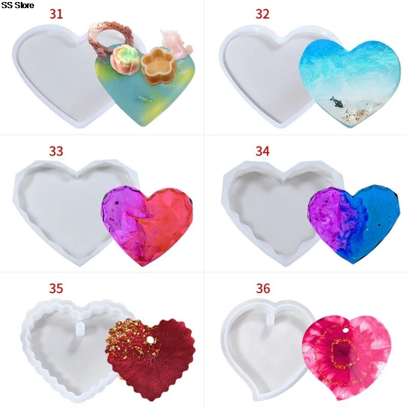 

Crystal Epoxy Resin Mold Love Heart Coaster Casting Silicone Mould DIY Crafts Desk Decorations Making Tools