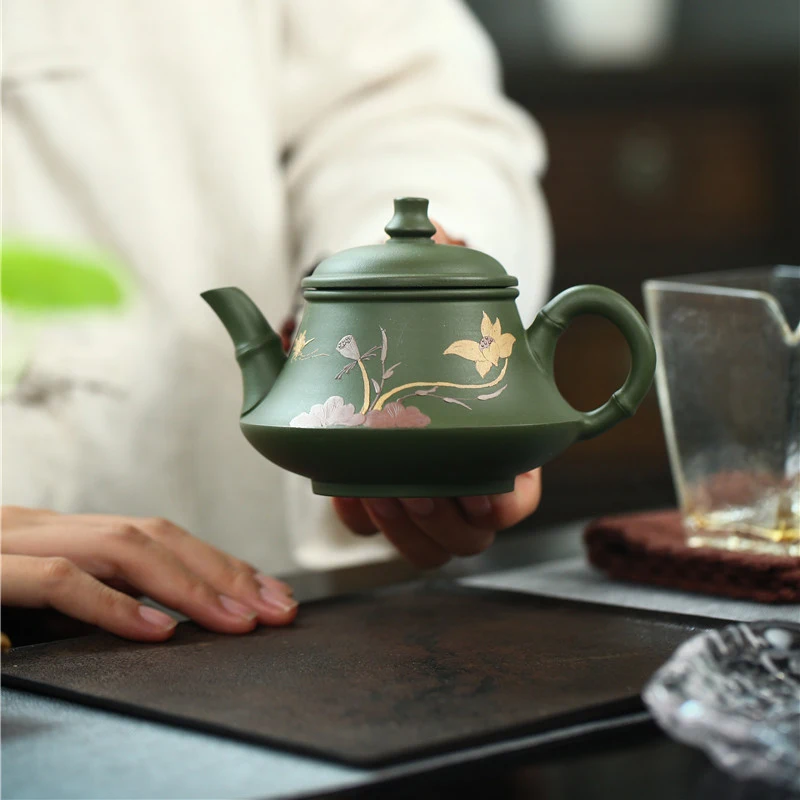 230CC Real Handmade Green Kettle Yixing Purple Clay Teapot Puer Tea Set Kung Fu Zisha Teaware Free Shipping