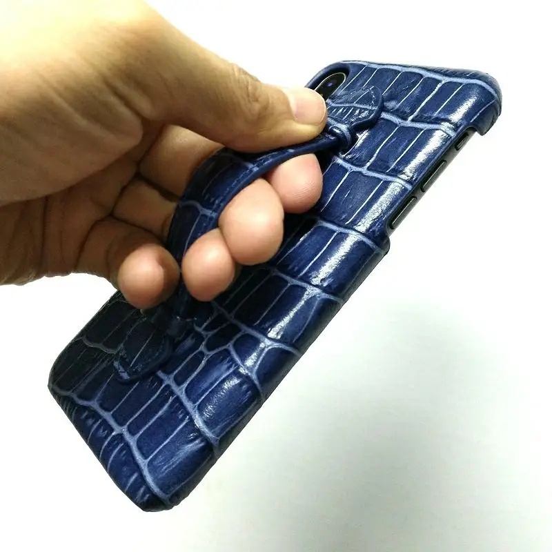 Solque Натуральная кожа держатель ручка ремешок телефонные чехлы для iPhone X XS Max 7 8 Plus Чехлы роскошный крокодил тонкий жесткий чехол синий
