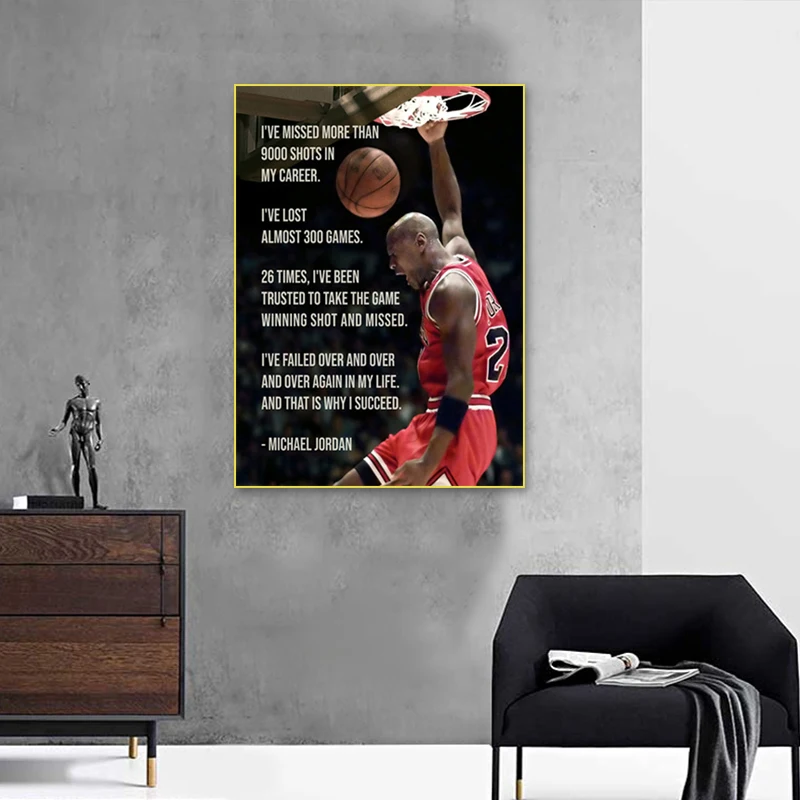 Michael Jordan Sports Poster And Prints Basketball Celebrity Inspirational Canvas Painting Print Home Wall Art Pictures Living R