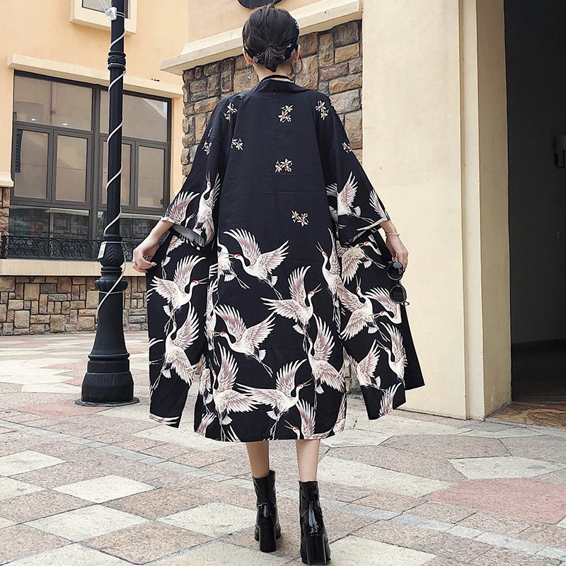 Black Ladies Chinese Tops Japanese Kimono Haori Hanfu Cheongsam Top Tang Suit New Year Chinese Style Clothing Women 11492