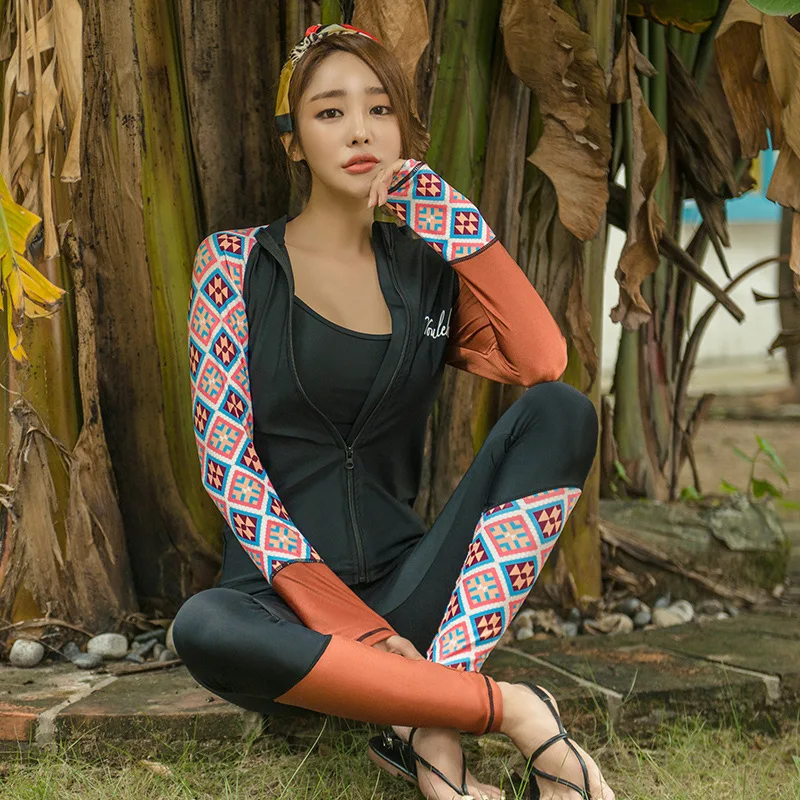 

2019 Korean Style Swimwear Diving Suit Sun-resistant Long Sleeve Trousers Swimwear Female Zipper Split Type Four-piece Set Snork