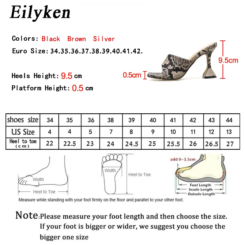 Eilyken/Размеры 35-42; женские летние сандалии-тапочки с квадратным носком под змеиную кожу; модные туфли без задника на высоком каблуке