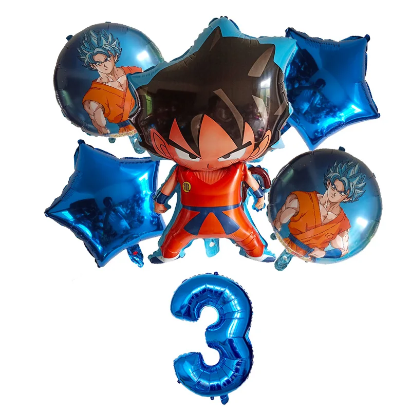 6pcs/set Cartoon Dragon Ball Goku Foil Balloons 32 Inch Number Balloon Set Happy Birthday Party Decoration Kids Toy Campus | Дом и сад