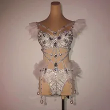 Модные Серебряные стразы, боди, наряд для празднования дня рождения, вечерний наряд для бара, для женщин, певица, танцовщица, шоу, одежда для выпускного вечера